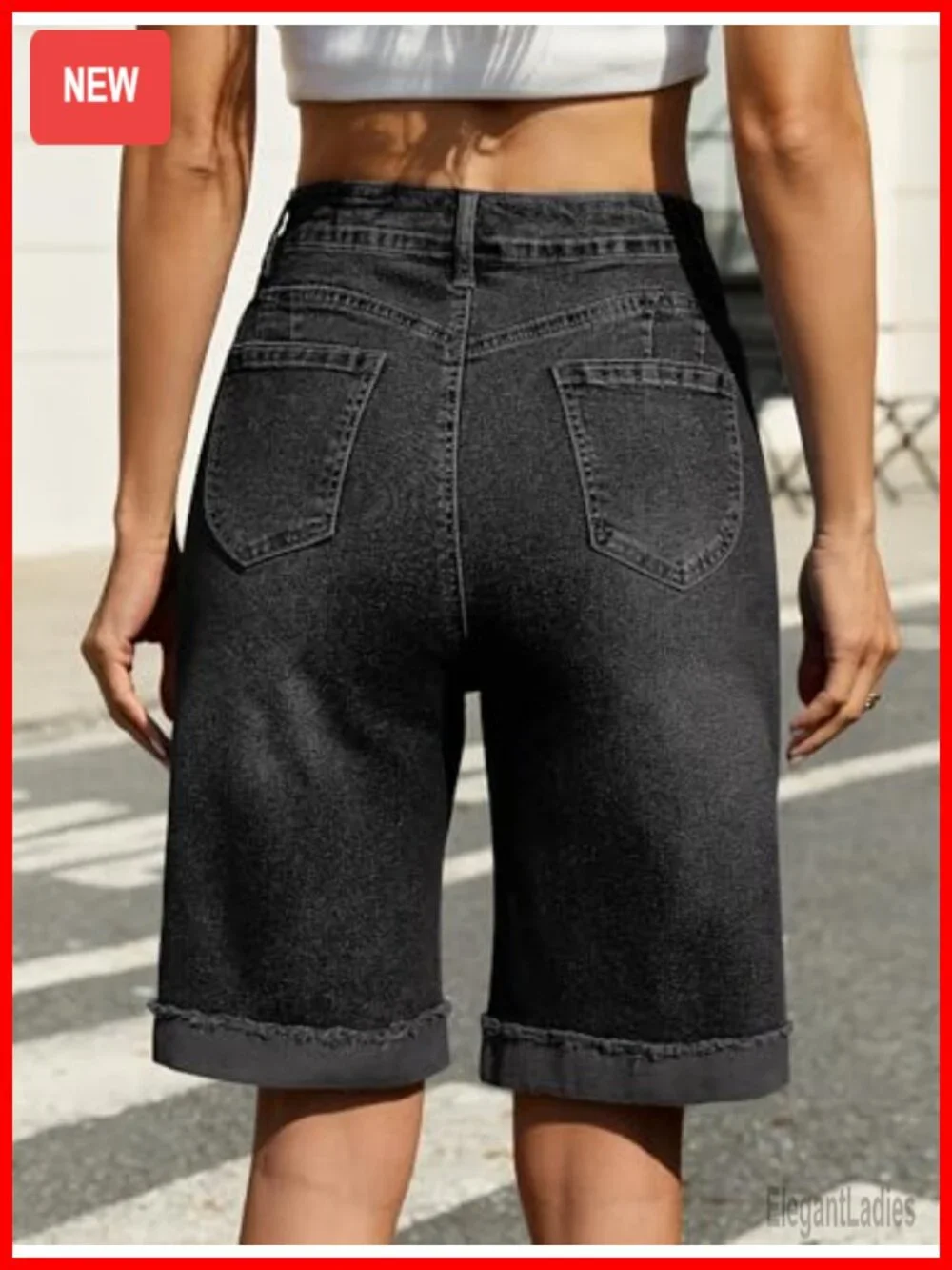 High Waisted Bermuda Jean Shorts for Women Knee Length Denim Jorts